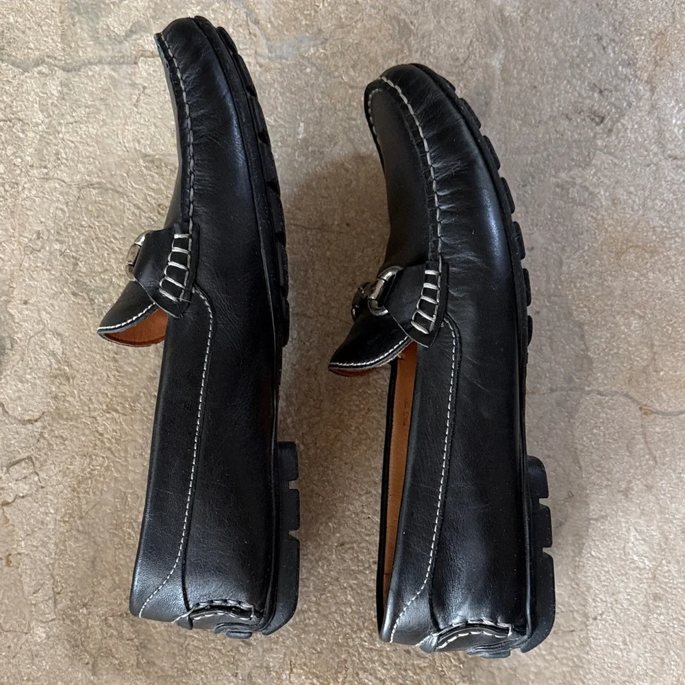 Peter Millar Black Leather Bit Loafers with Brown Insole